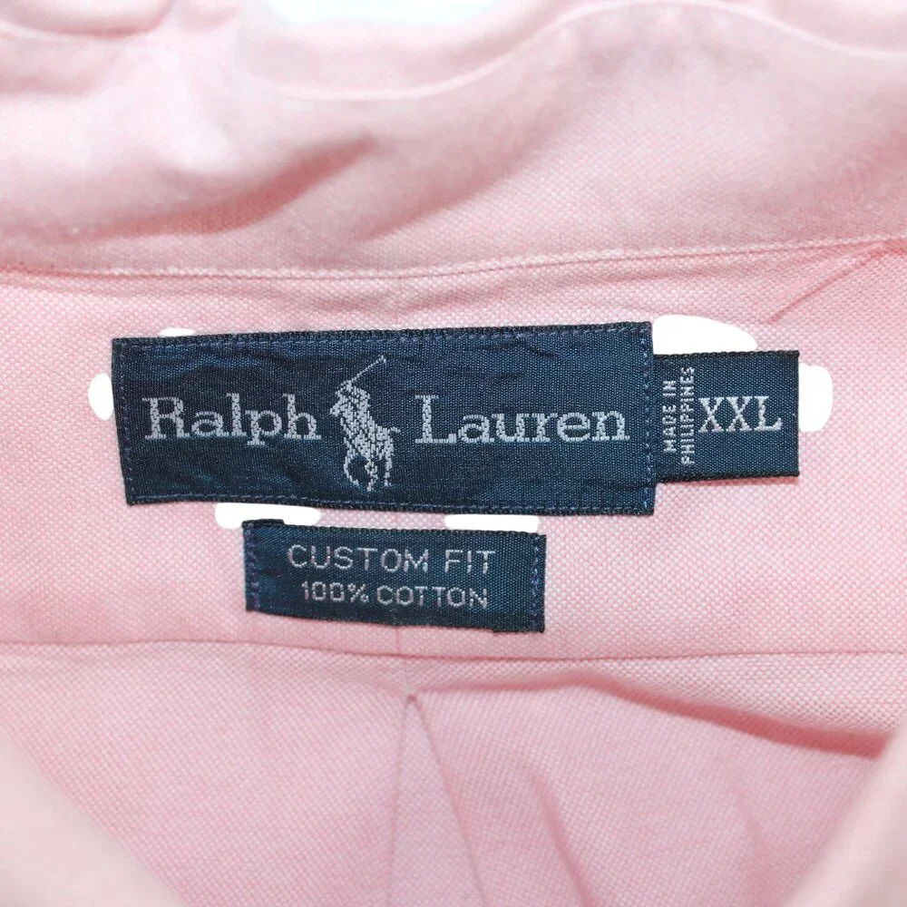 Ralph Lauren Mens 2XL Custom Fit Pink Flesh Pony Dress Shirt Button Down - Picture 9 of 9